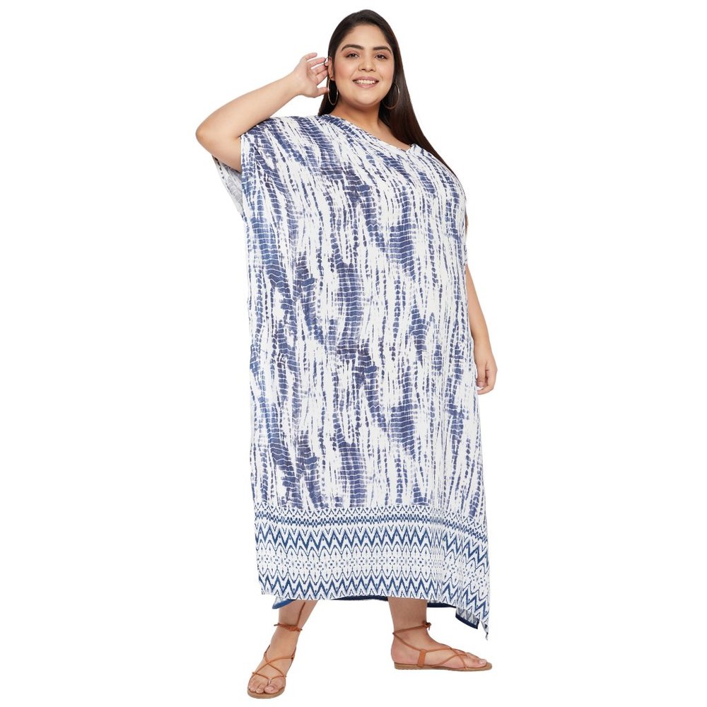 Women Plus Size Fit and Flare White Kaftan Maxi Dress by Gypsie Blu - Picture 3 of 6